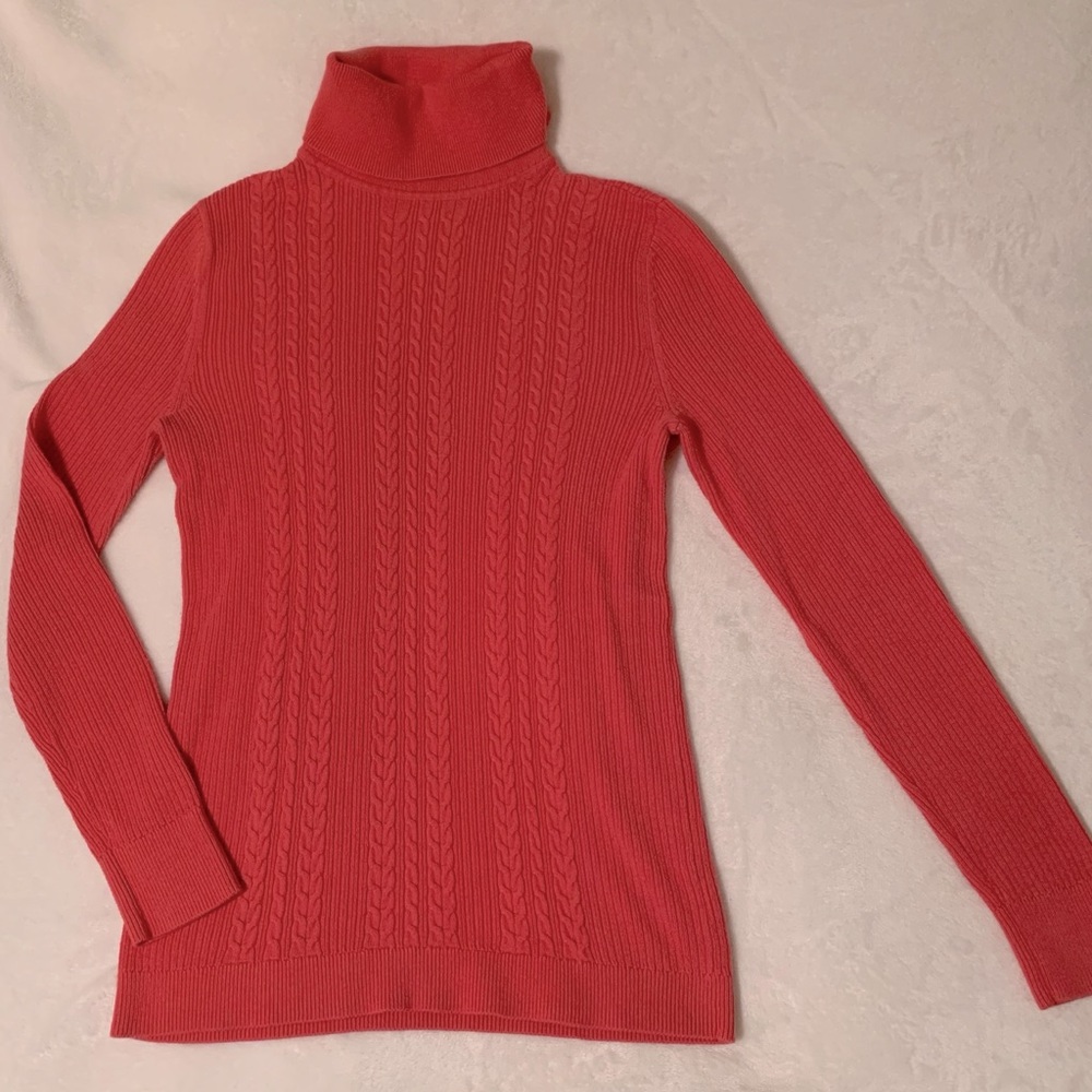 Talbots Pink Cableknit Turtleneck Sweater